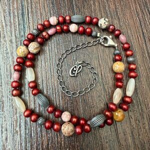 Carolyn Pollack Sterling Silver Multi Stone Red Pearl Necklace Pink Stone 16-21”